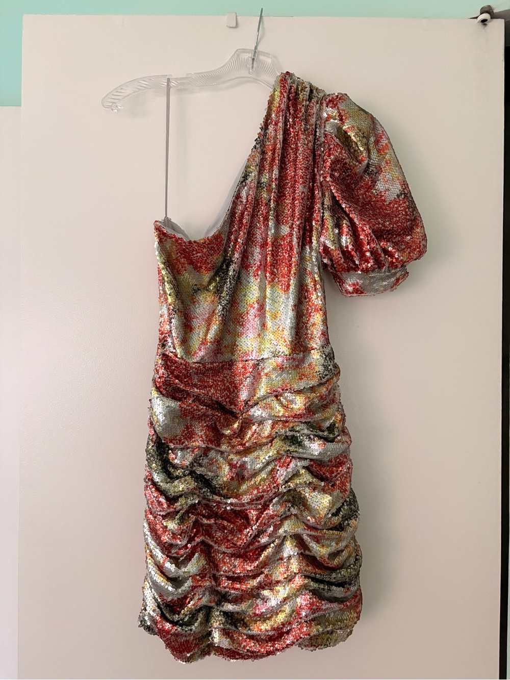 Ronny Kobo Multicolored Sequin One-Shoulder Dress